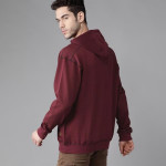 Men Maroon Solid Hooded Sweatshirt